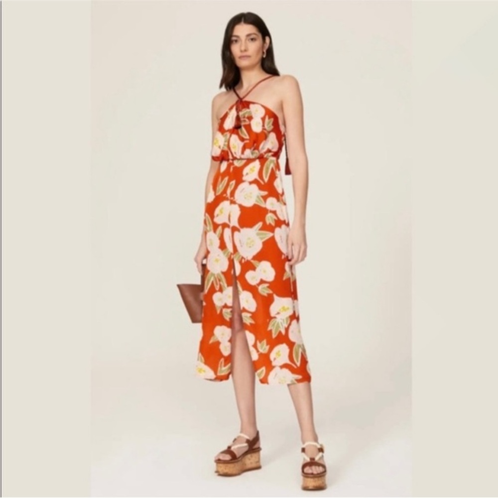 CAROLINA K Luz Dress in Orange Womens Floral MIDI Long